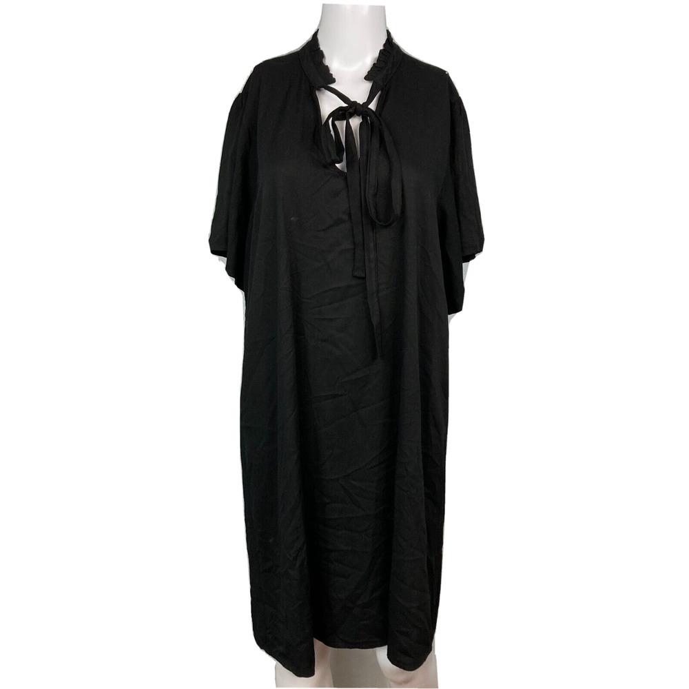 Michael‎ Stars Dress Womens Sz L Black Ruffled Tie Neck Shift